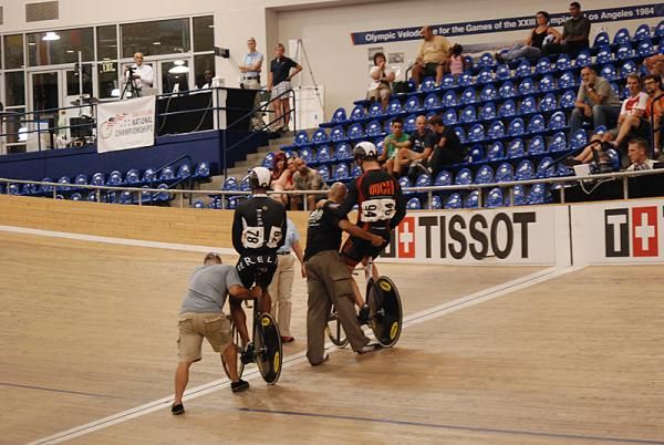 Giddeon Massie and Jimmy Watkins get ready for the sprint final
