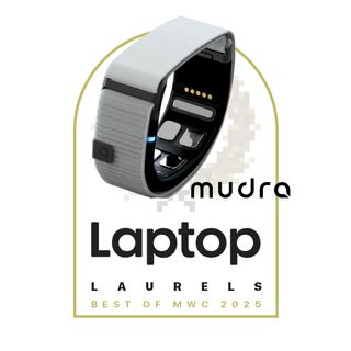 A Laptop Mag award image for MWC 2025, featuring the best wearable winner: the Mudra Link neural wristband wearable. This image is a part of the Laptop Mag special issue for MWC 2025.