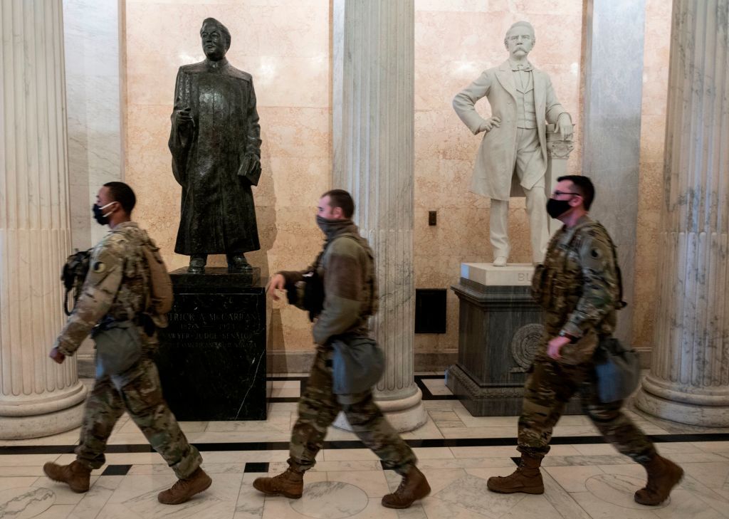 Members of the National Guard in the Capitol.