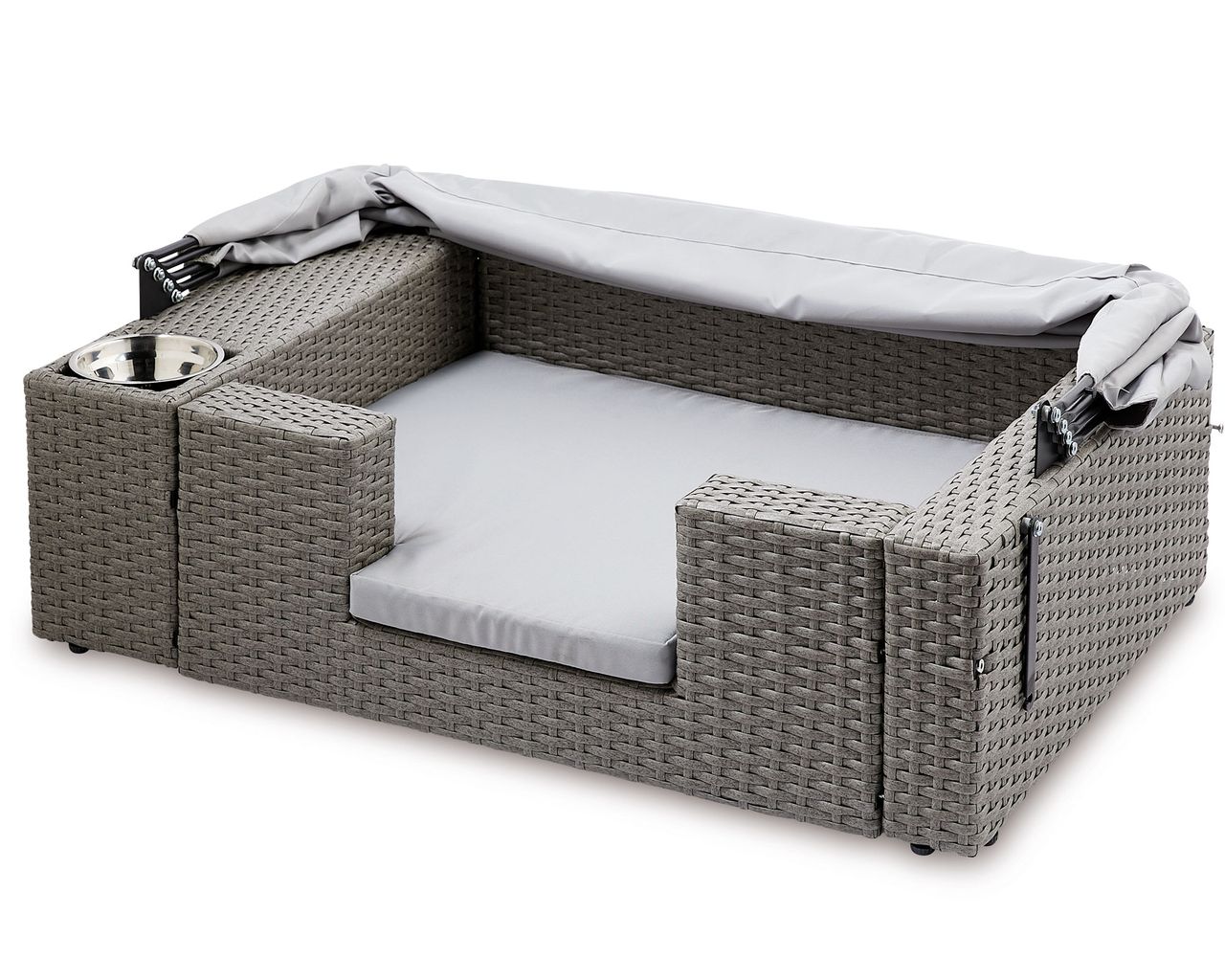 Aldi rattan dog lounger with canopy and bowl