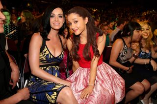 Katy Perry (L) and actress Ariana Grande attend Nickelodeon's 26th Annual Kids' Choice Awards at USC Galen Center on March 23, 2013 in Los Angeles, California.