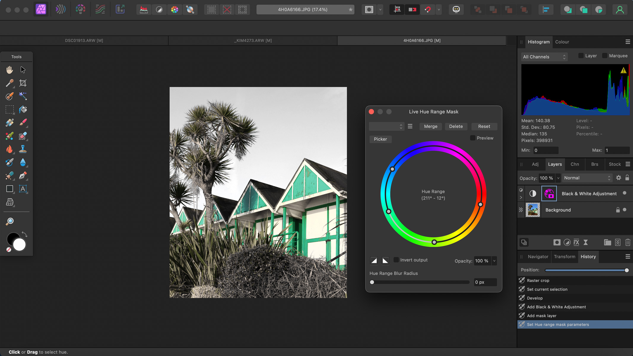 Live Hue Range Mask being used in Affinity Photo 2