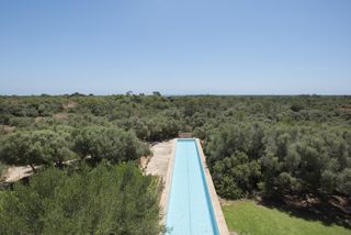 long pool in a spanish backyard