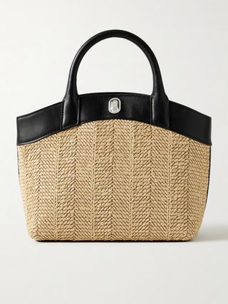 Tondo Small Leather-Trimmed Raffia Tote