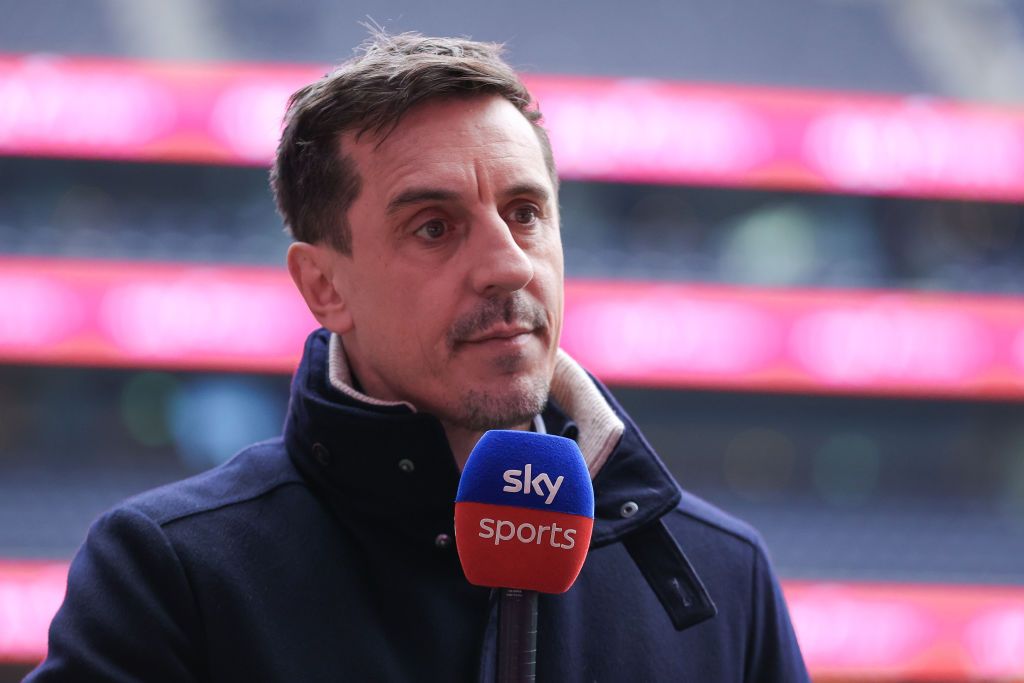 Arsenal LONDON, ENGLAND - FEBRUARY 16: Sky Sports pundit Gary Neville looks on prior to the Premier League match between Tottenham Hotspur FC and Manchester United FC at Tottenham Hotspur Stadium on February 16, 2025 in London, England. (Photo by James Gill - Danehouse/Getty Images)