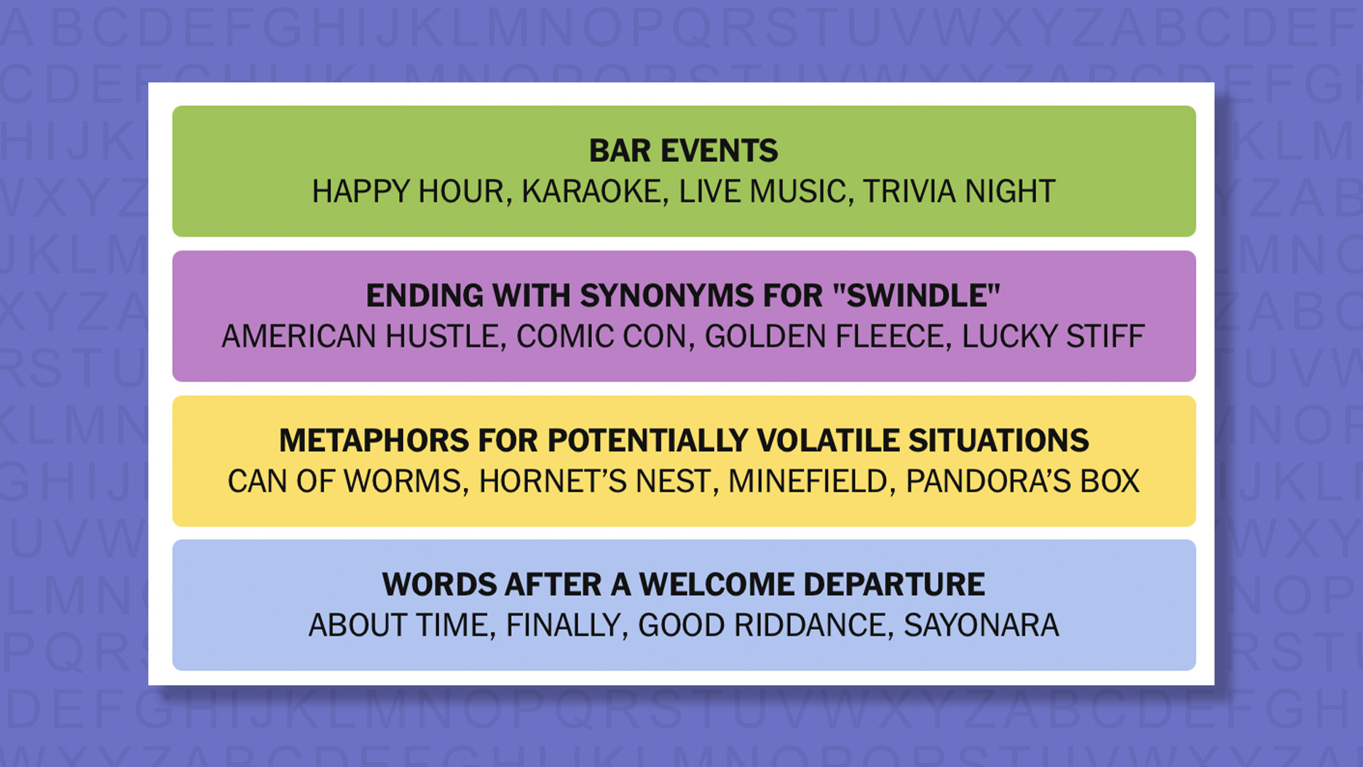 NYT Connections answers for game 855 on a purple background