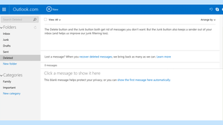 A screenshot of the Outlook.com UI showing the menu for recovering deleted emails