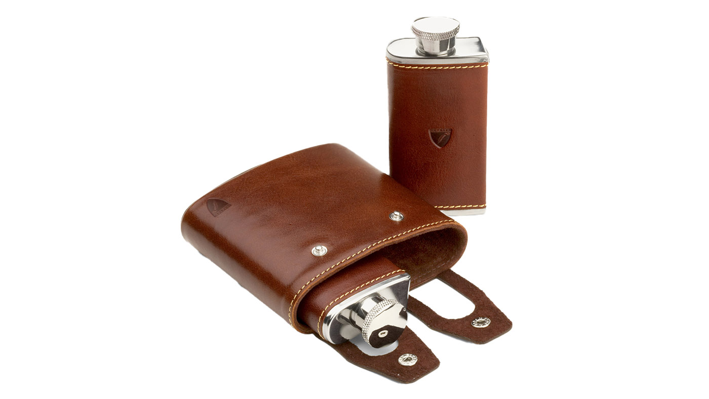 Aspinal double 6oz leather hip flask