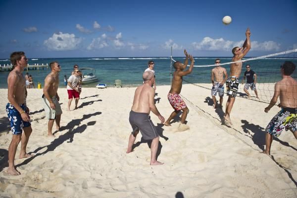Riders and staff mix it up on the beach