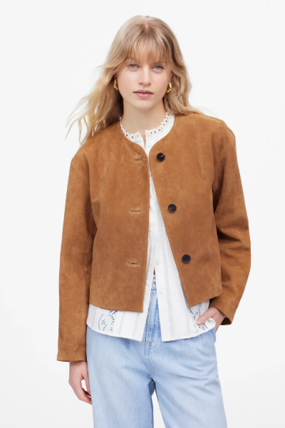 Madewell, Crop Cardigan Jacket in Suede