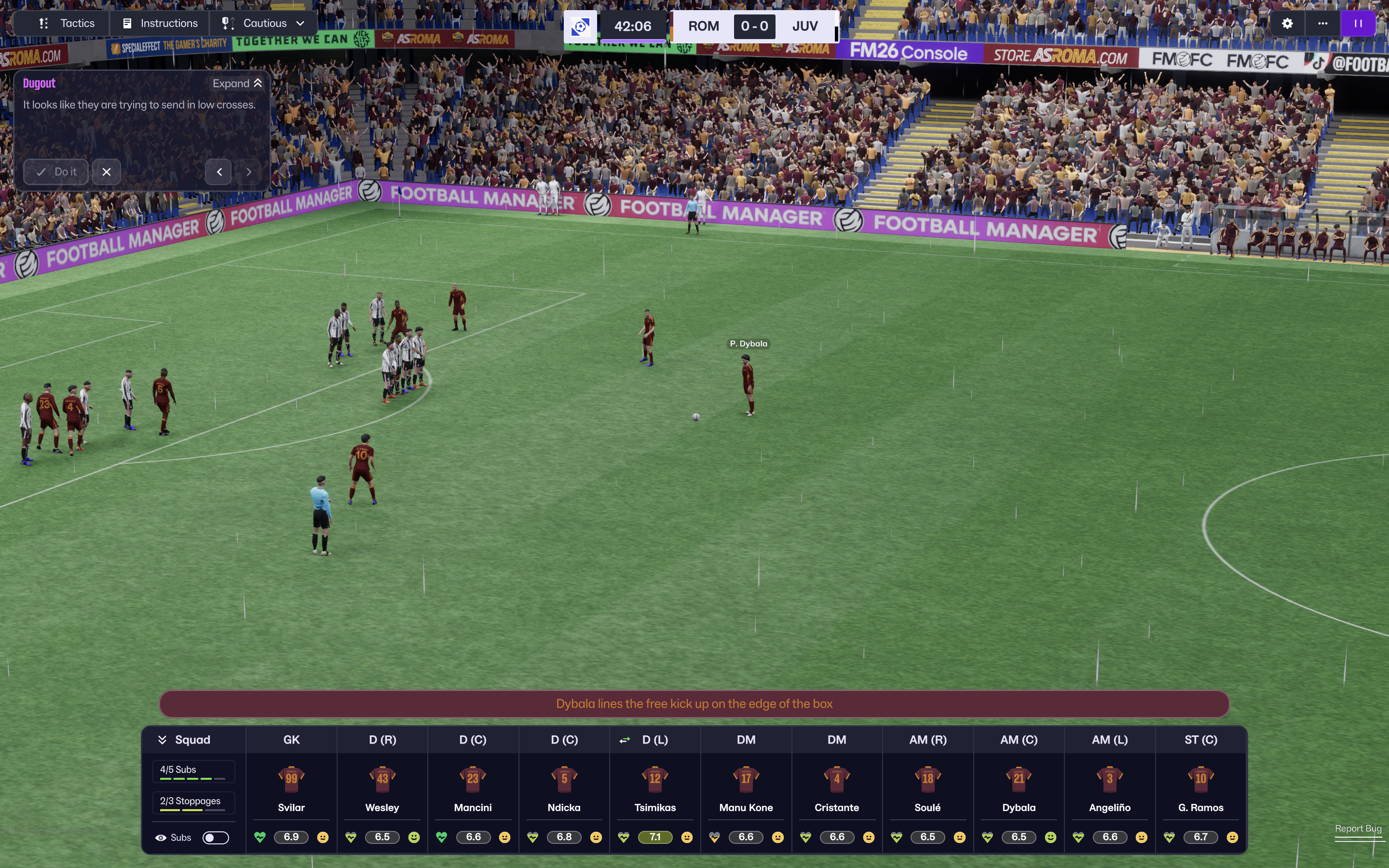 Dybala preparing to take a free kick