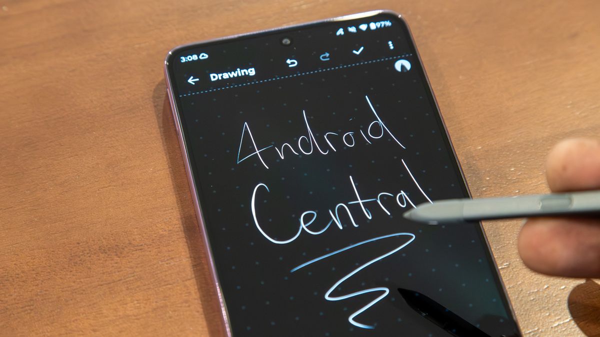 Writing "Android Central" with the Moto G Stylus 2026 pen