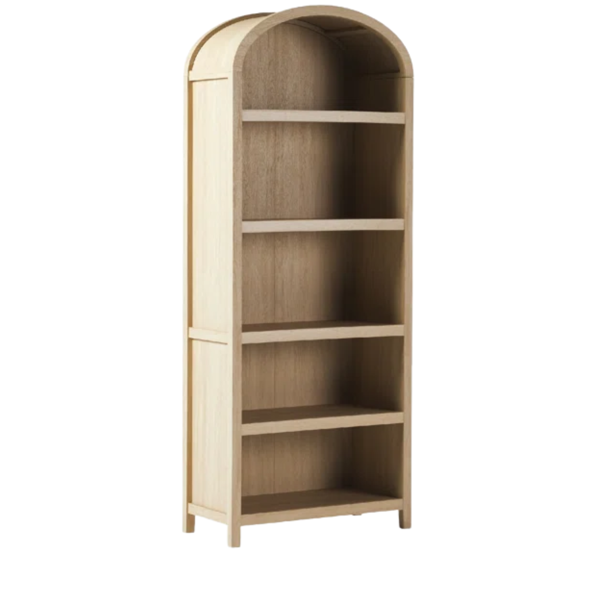 a wooden bookcase with five shelves 