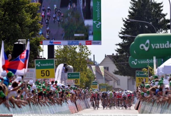 The sprint on the big screen for the crowds
