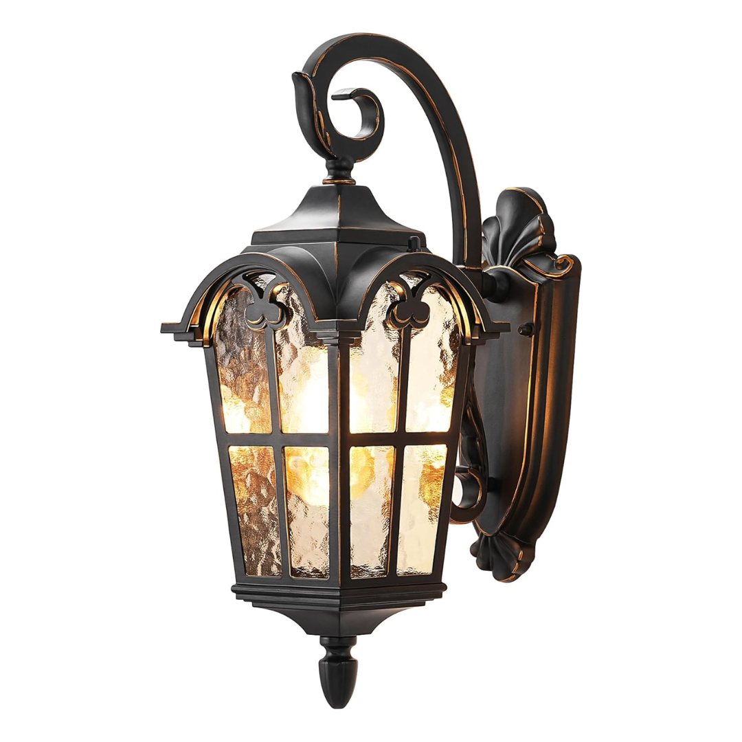Dewenwils Outdoor Wall Light Fixtures, Black Roman 17.7" H Exterior Wall Lantern, Anti-Rust &amp;amp; Waterproof, Water Ripple Glass, Outside Wall Sconce Porch Light for House, Garage