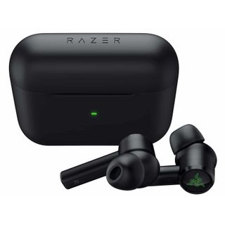 Razer Hammerhead Pro earbuds loose with closed case.