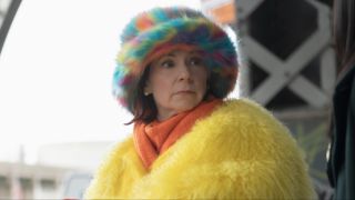 Carrie Preston in yellow coat on Elsbeth Season 2x19