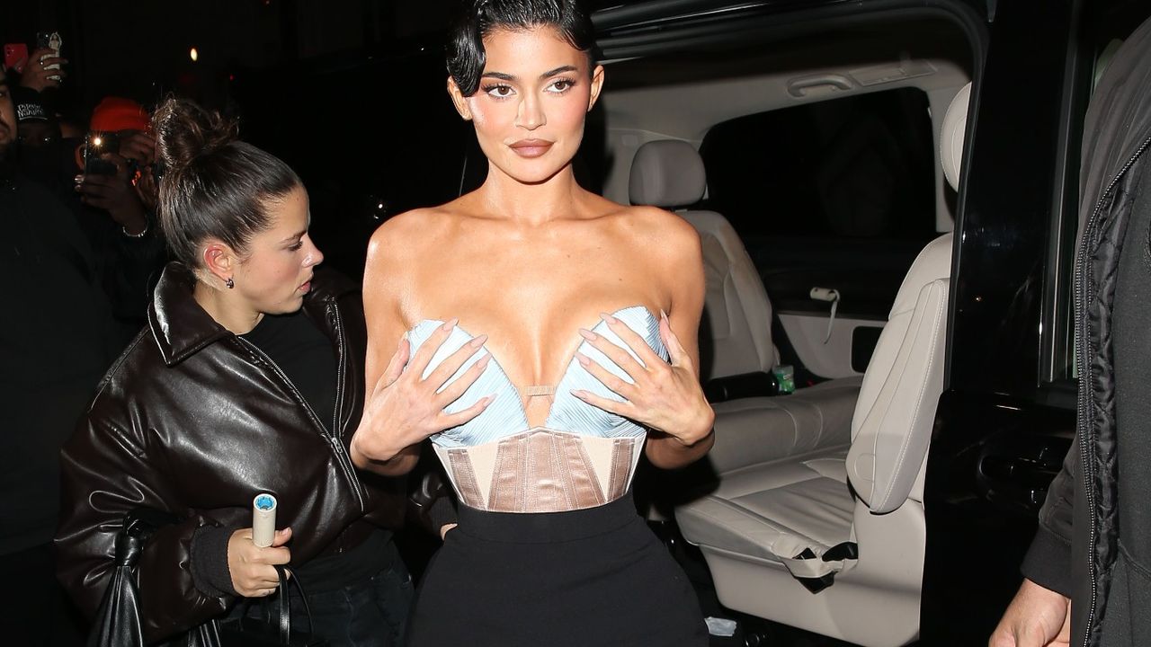 Kylie Jenner is seen arriving at the Jean Paul Gaultier show on January 25, 2023 in Paris.