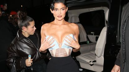 Kylie Jenner is seen arriving at the Jean Paul Gaultier show on January 25, 2023 in Paris.