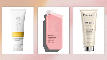Collage of hair conditioners from (L-R) Philip Kingsley, Kevin Murphy, Kèrastase