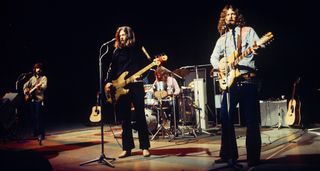 [from left] The Byrds’ Clarence White, Skip Battin, Gene Parsons and Roger McGuinn in action in London in 1971 