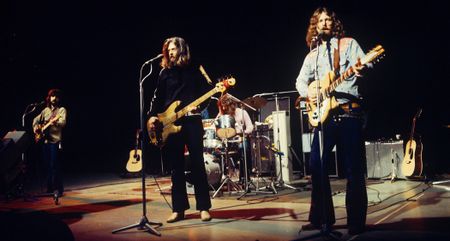 [from left] The Byrds&rsquo; Clarence White, Skip Battin, Gene Parsons and Roger McGuinn in action in London in 1971 