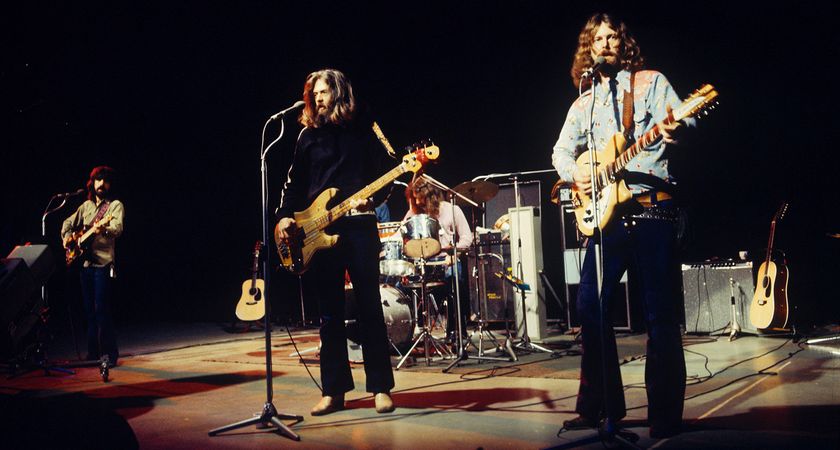 [from left] The Byrds’ Clarence White, Skip Battin, Gene Parsons and Roger McGuinn in action in London in 1971 
