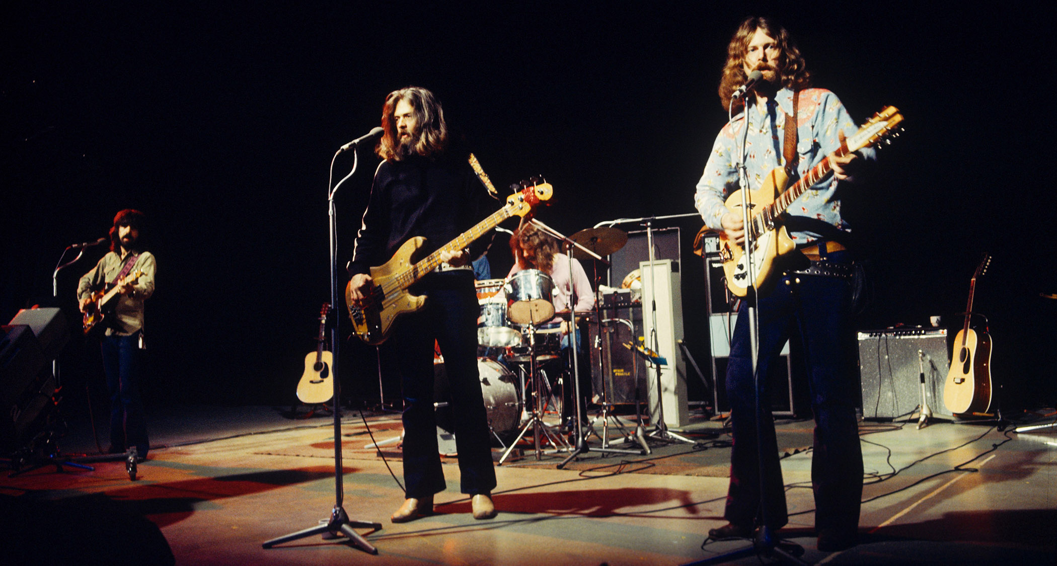 [from left] The Byrds’ Clarence White, Skip Battin, Gene Parsons and Roger McGuinn in action in London in 1971 
