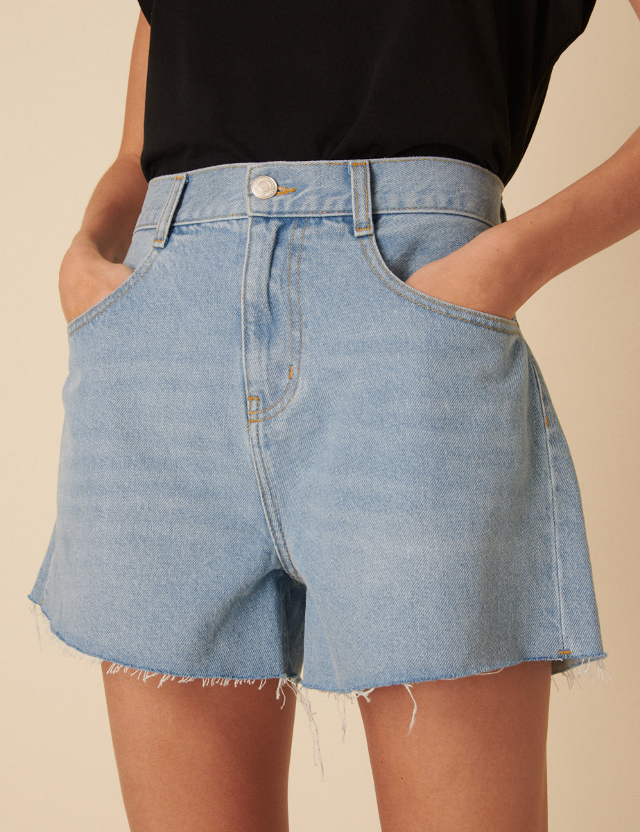 Light Blue Denim A-Line Shorts