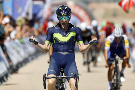 Carlos Barbero celebrates a Vuelta a Burgos stage victory.