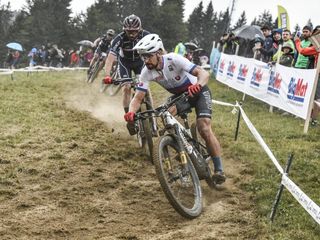Three-time Road world champion Peter Sagan (Slovakia) racing the E-MTB event at the UCI Mountain Bike World Championships
