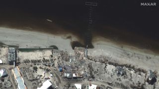 A fishing pier in Fort Myers in Florida has been destroyed by the storm surge caused by Hurricane Ian.