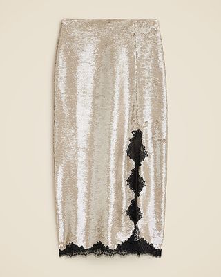 Gwyneth Lace-Trim Slip Skirt With Sequins