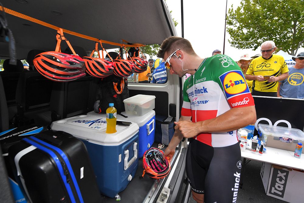 Elia Viviani refuels after winning stage 1 at the tour Down Under