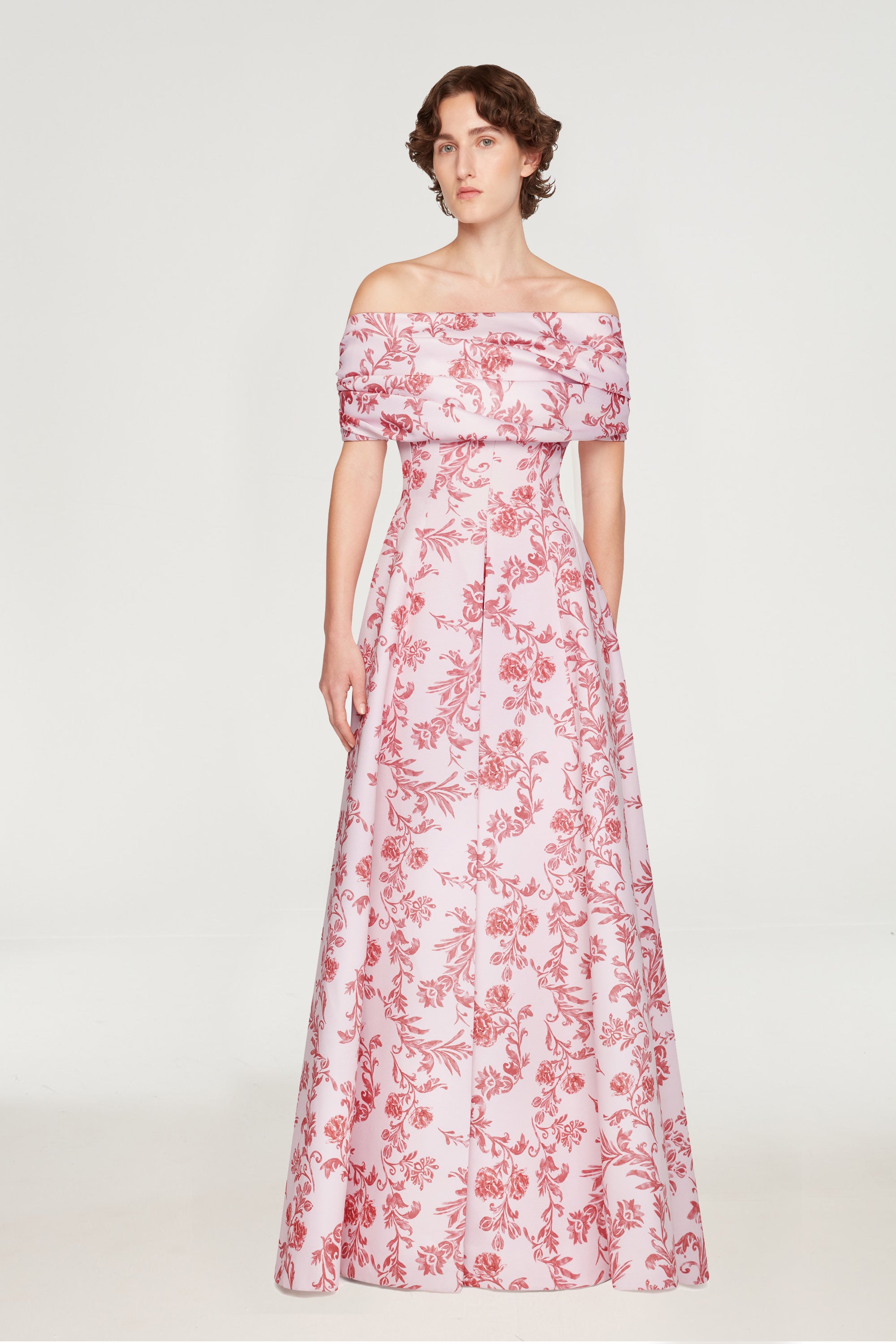 Auclair Dress in Pink Floral Damask Taffeta Faille
