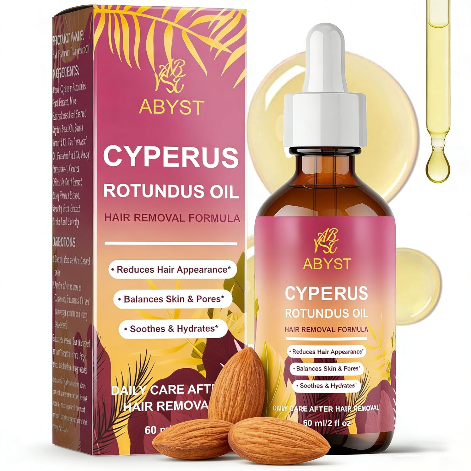 Pure Cyperus Rotundus Oil for Hair Removal Care, 2 Fl Oz - Natural Hair Growth Inhibitor to Slow Regrowth for Face &amp;amp; Body, Soothes Skin After Shaving &amp;amp; Waxing, Leaves Skin Smooth (1 Pcs)