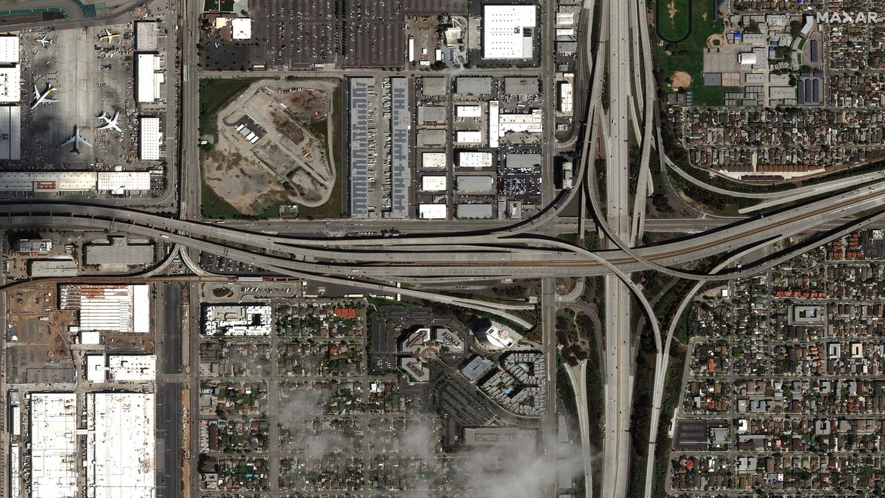 Interstate 405's interchange with I-105 in Los Angeles on March 22, 2020.