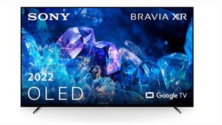 best 120Hz 4K TV Sony XR-77A80K displaying a blue and purple pattern