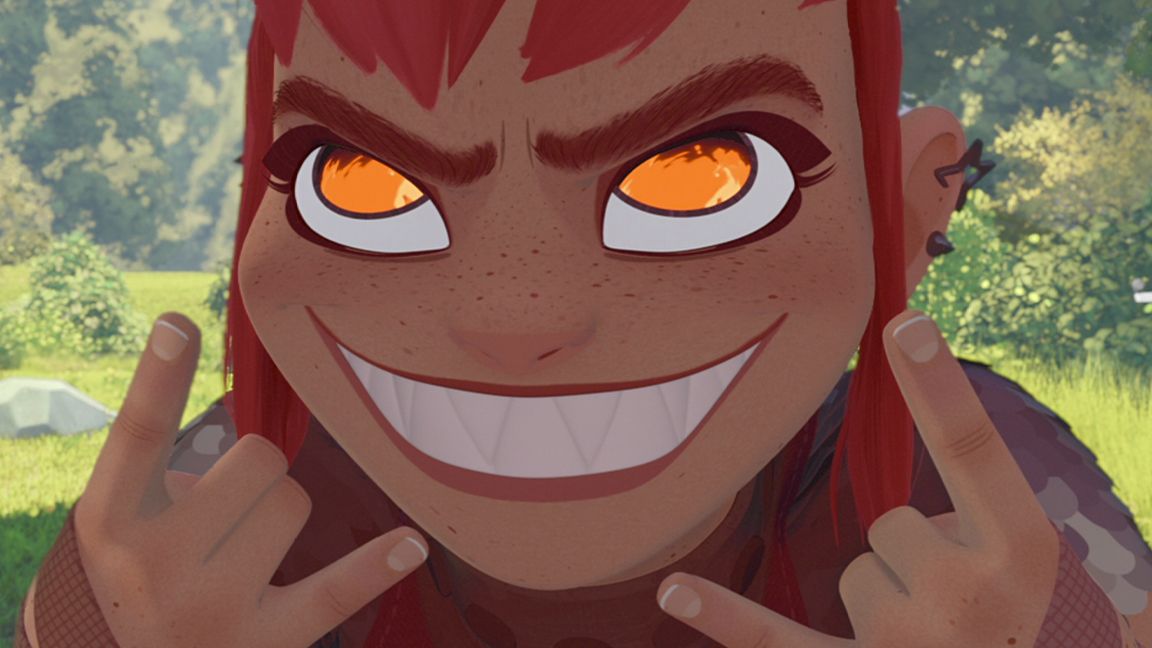 Nimona; a smiling character