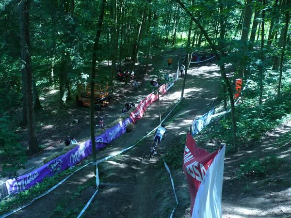 Racers can choose from two different lines on the first big drop on the cross country course.