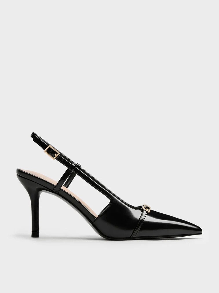 Charles &amp;amp; Keith, Metallic-Bar Pointed Slingback Pumps