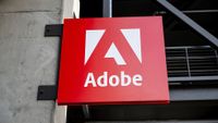 Adobe sign with logo mounted on building exterior, San Francisco, California, September 18, 2025. (Photo by Smith Collection/Gado/Getty Images)
