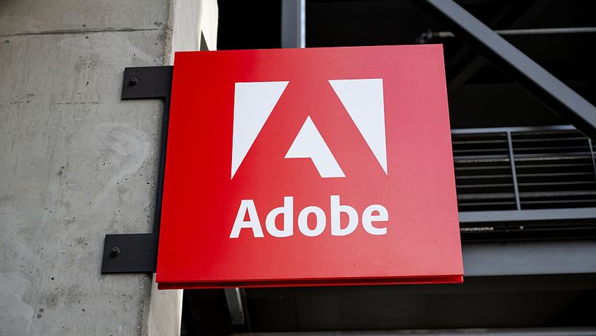 Adobe sign with logo mounted on building exterior, San Francisco, California, September 18, 2025. (Photo by Smith Collection/Gado/Getty Images)