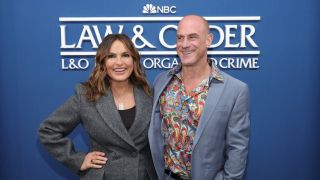 Mariska Hargitay and Christopher Meloni doing press for NBC's Law & Order Day