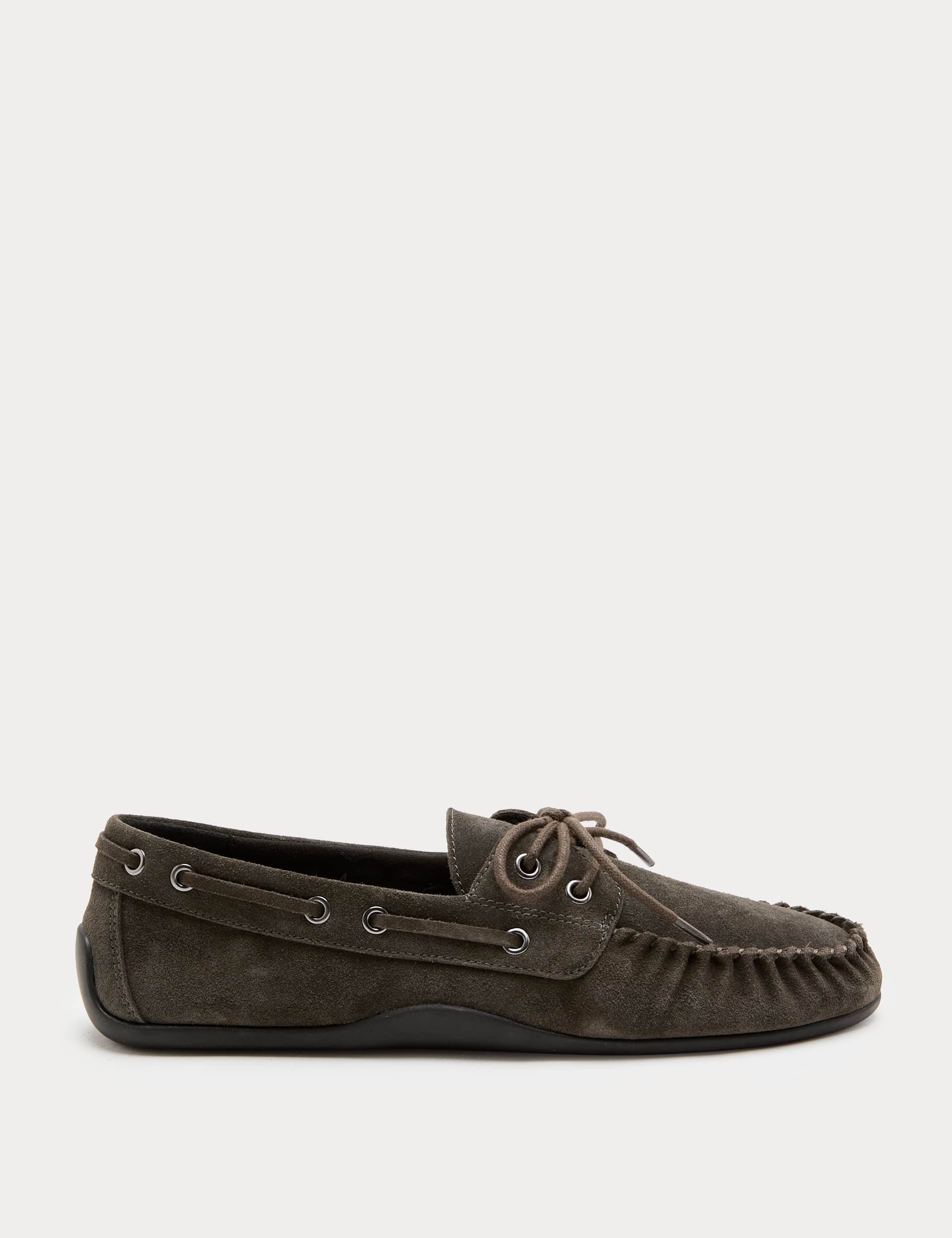 Suede Lace Up Flat Boat Shoes