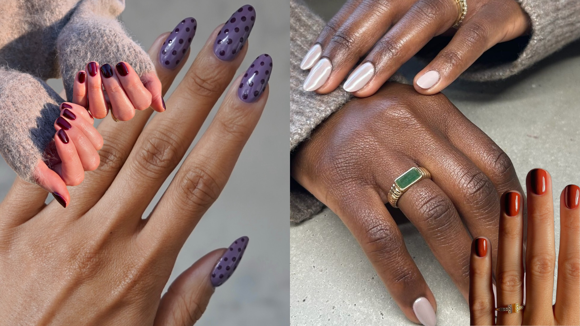 Photo collage of summer to fall transition nails 