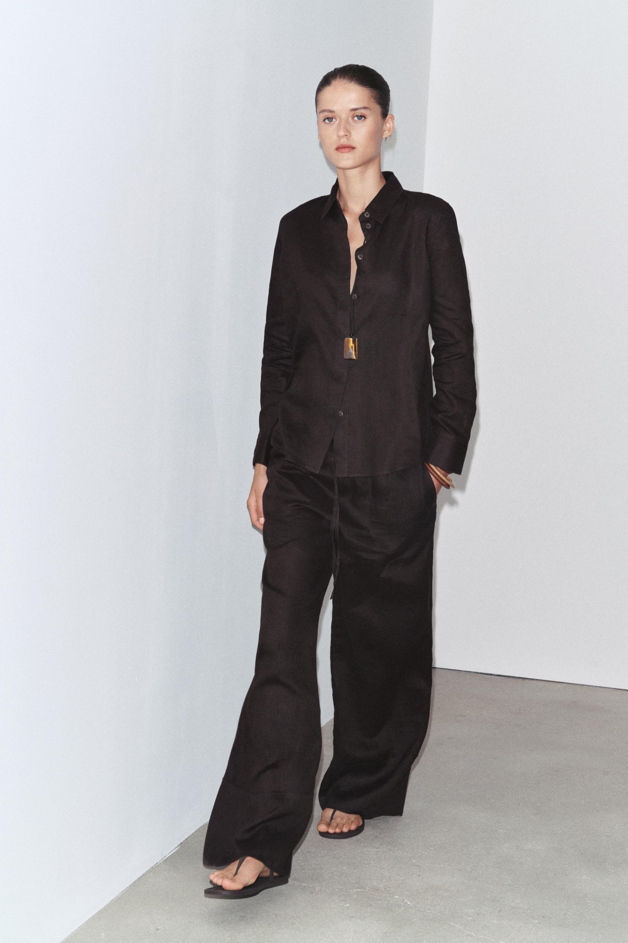Zw Collection 100% Linen Palazzo Trousers