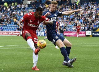 Alfredo Morelos. left, went close to opening his account for Rangers this season