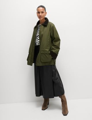 Cotton Rich Waxed Quilted Parka Coat