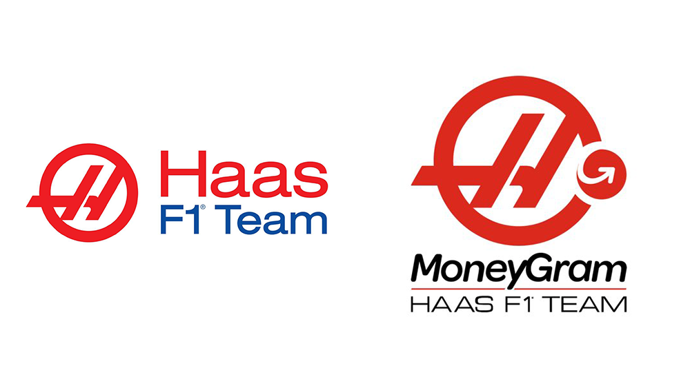 Old Haas F1 Team logo and new MoneyGram Haas F1 Team logo